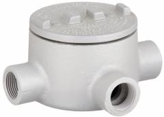 Conduit Outlet Body: Aluminum, GR, 3/4 in Trade Size, X Body, 18 cu in Body Capacity (MPN GRX75-A). Key specifications — Series: For Standard Body; Compatible Conduit Trade Size: 3/4 in; Thread Gender: Female; Hub Style: Threaded; Cover Included: Yes; Body Style: X; Connection Type: Threaded; Back Type: Round.