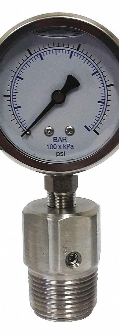 KODIAK Pressure Gauge with Diaphragm Seal: 0 psi to 60 psi - Dial Pressure Gauges with 316 SS Male-Threaded Mini-Seal