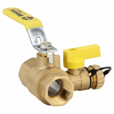 WEBSTONE Ball Valve w/ Drain: 1 in, Brass, 600 psi Max. Op Pressure, Full Port Ball Port - Brass T-Pattern Purge Valves