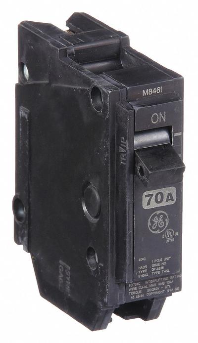GE Miniature Circuit Breaker: THQL, 70 A, 120/240V AC, Single Phase, 10kA at 120/240V AC - THQP, THQL & THHQL Series, Plug-In GE Miniature Circuit Breakers