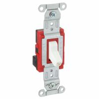 HUBBELL Wall Switch: Toggle Switch, Single Pole, Maintained, White, 120/277V AC, 20 A (MPN SNAP1221PLW). Key specifications — Illuminated: No; Voltage Rating: 120/277V AC.