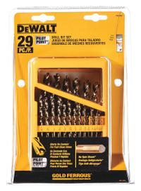 DEWALT Jobber Length Drill Bit Set: 29 Pc, 1/16" to 1/2" by 64ths, 135° Pilot Point (MPN DW1969). Key specifications — attr1236168: Metal Index.