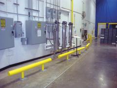 IDEAL SHIELD Guard Rail System: Mid-Rail Not Included, Straight, 14 3/4 in Top Rail Ht, Guardrail (MPN HGR-1-096-14-3/4-C-12). Key specifications — Color: Yellow; Material: Steel; Rail Mounting Style: Core-In; Includes Mid-Rail: Mid-Rail Not Included.