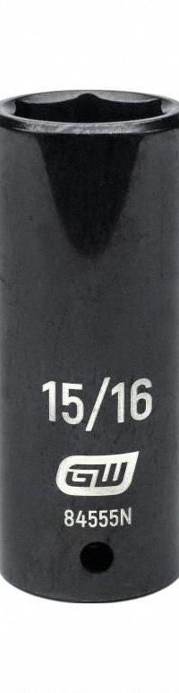 GEARWRENCH General Purpose Impact Sockets: 1/2 in Drive Size, SAE, 15/16 in Socket Size, 6-Point (MPN 84555N). Key specifications — attr1215501: GEARWRENCH; attr1215515: Black Oxide; attr1215518: 15/16 in.