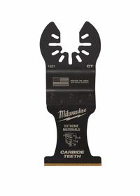 MILWAUKEE Oscillating Tool Blade: 1 3/8 in Blade Wd, 3 9/16 in Overall Lg, Straight Cutting (MPN 49-25-1521). Key specifications — attr1097473: Cement Board; attr1097476: MILWAUKEE; attr1097456: Straight Cutting.