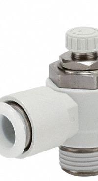 SMC Speed Control Valve: Elbow Fitting, Screw, 3/8 in Valve Body Size, 5/16 in Tube, Meter In (MPN AS3211FG-N02-09S). Key specifications — attr947203: Stainless Steel; attr947205: SMC.