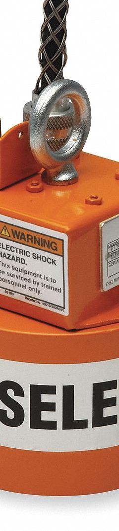 ERIEZ Electromagnetic Lift: Continuous Duty, Round Magnet, 375 lb Max Load Capacity, 24 in Lead Lg (MPN ST-4D). Key specifications — Brand: ERIEZ; Duty Type: Continuous Duty; Includes Lifting Eye: Lifting Eye Included.