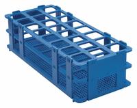 Tube Rack: 4 1/8 in Overall Wd, 2 1/2 in Overall Ht, 9 3/4 in Overall Lg, Polypropylene, Blue (MPN F18747-0003). Key specifications — Material: Polypropylene; Mounting Location: Benchtop; Color: Blue; Product Type: Test Tube Rack; Total Holding Capacity: (24) Places; Brand: SP SCIENCEWARE.