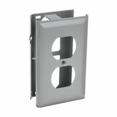 LEGRAND Duplex Receptacle Cover: 3000, 1 1/2 in Ht, 2 3/4 in Raceway Wd, Steel, Gray (MPN G3043BE). Key specifications — attr1038: LEGRAND; attr1057: Steel; attr1135: Duplex 1-Gang Box Cover; attr1039: 3000; attr1046: For Installing Commercially 15A and 20A Duplex Receptacles; attr1044: Gray; attr1136: Device Box Plates & Covers.