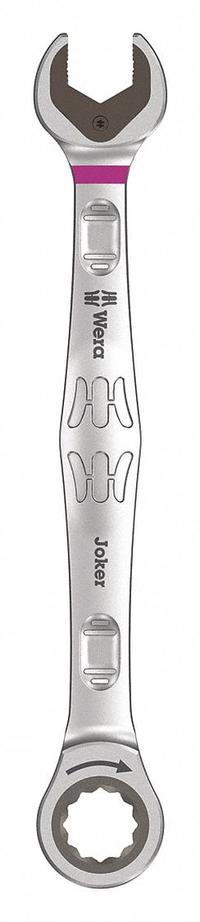 WERA Combination Wrench: Alloy Steel, Nickel Chrome, 14 mm Head Size, 7 3/8 in Overall Lg, Reversing (MPN 05073274001). Key specifications — attr309600: 14 mm; attr309611: Nickel Chrome; attr309610: Alloy Steel; attr309604: Yes; attr309612: No; attr309613: No; attr309615: No; attr324932: WERA.