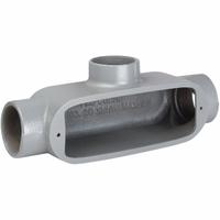 Conduit Outlet Body: Aluminum, 1 in Trade Size, T Body, 12 cu in Body Capacity, Threaded Hub (MPN OT-3). Key specifications — Finish: Powder Coated; Includes: Stainless Steel Screws; For Use With: IMC; Brand: HUBBELL KILLARK; Hub Style: Threaded; Mfr. Series: O.