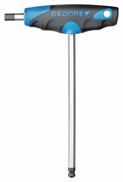 GEDORE Hex Key: 1 Ball Ends, 3 mm Tip Size, Metric, Long, Alloy Steel, Chrome - T-Shaped Dual-Tip Hex Keys