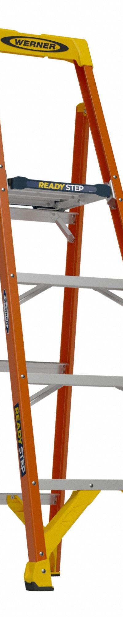 WERNER Step Ladder: 6 ft Ladder Size - Non-Conductive Fiberglass Platform Stepladders