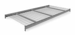 TENNSCO Shelf: 96 in x 48 in, 14 ga Beams, 5 AWG Decking, Galvanized Wire, 2,150 lb Load Capacity (MPN 6940). Key specifications — Decking Material: Galvanized Wire; Frame Finish: Powder Coated; Frame Material: Steel; Color: Gray; Includes: (2) Beams, (2) Crossbars; Brand: TENNSCO.