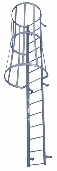 COTTERMAN Fixed Ladder with Safety Cage: 21 ft Overall Ht, 26 in Overall Wd, Steel, 22 Rungs (MPN M22SC C1). Key specifications — Brand: COTTERMAN; Assembly: Assembled; Number of Sections: 4.