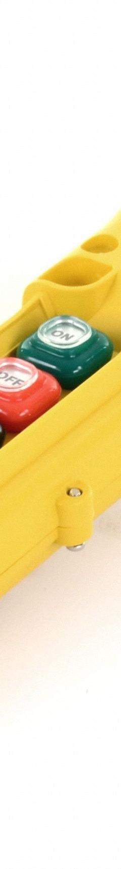 KH INDUSTRIES Pendant Control Station: (6) Push Buttons, 1NO/1NC, On/Off, NEMA 4/4X (MPN CPH06-B2D-000A). Key specifications — AC Contact Rating: 5 A @ 125/240 V; Action: Maintained/Maintained/Momentary/Momentary/Momentary/Momentary; DC Contact Rating: 0.4 A @ 120 V; Enclosure Material: Thermoplastic; Hub Style: Dead-End; Legend: On/Off; Operator Configuration: (6) Push Buttons; Brand: KH INDUSTRIES.