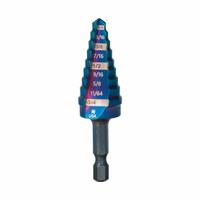 SPYDER Step Drill Bit: 1/4" to 3/4", Black Oxide HSS, Impact Rated, Quick-Change Hex Shank (MPN 19021). Key specifications — attr1234936: Impact Rated.