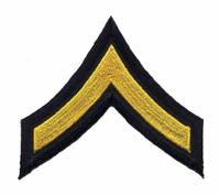 HEROS PRIDE Embroidered Patch: PFC, 3 in, Black/Gray, Polyester/Rayon, Rank Insignia, 1 PR (MPN 5416P). Key specifications — attr188498: 3 in; attr188499: Black; attr188500: Rayon; attr188503: PFC; attr193746: HEROS PRIDE.
