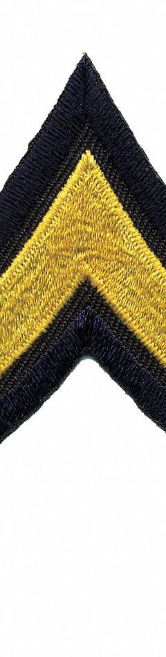 HEROS PRIDE Embroidered Patch: PFC, 3 in, Black/Gray, Polyester/Rayon, Rank Insignia, 1 PR (MPN 5416P). Key specifications — attr188498: 3 in; attr188499: Black; attr188500: Rayon; attr188503: PFC; attr193746: HEROS PRIDE.
