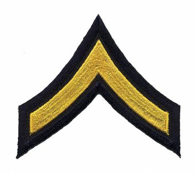 HEROS PRIDE Embroidered Patch: PFC, 3 in, Black/Gray, Polyester/Rayon, Rank Insignia - Embroidered Insignia
