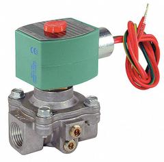 REDHAT Solenoid Valve: 2-Way, Configurable, 1/2 in Pipe Size, 110V AC/120V AC, With Junction Box (MPN 8214G023). Key specifications — Brand: REDHAT; Pipe Size: 1/2 in; Voltage: 120V AC; Coil Enclosure: With Junction Box.
