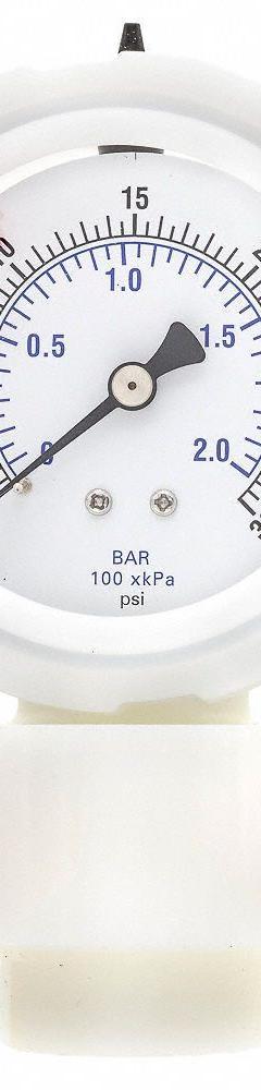 PIC GAUGES Compound Gauge with Diaphragm Seal: 0 psi to 30 psi, 701DDS-T-254, 2 1/2 in Dial, PTFE (MPN 701DDS-T-254C). Key specifications — Brand: PIC GAUGES; Gauge Case Liquid: None; Seal Fill Liquid: Glycerin; Gauge Case Material: PVDF; Seal Lower Housing Material: 316 Stainless Steel; Accuracy: ±2-1-2%; Gauge Wetted Parts: Brass.