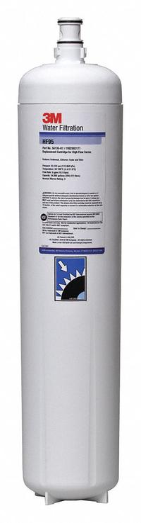 3M Quick-Connect Water Filter: 3 micron, 5 gpm, 54,000 gal, 28 in Overall Ht, 4 1/2 in Overall Dia (MPN 5613507). Key specifications — Filter Media: Pleated Membrane; Reduces: Chlorine Odor; Brand: 3M.
