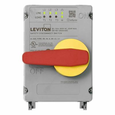 LEVITON Disconnect Switch: Non-Fusible, 30 A, Single or Three Phase, 600V AC - Non-Fusible Safety Switches