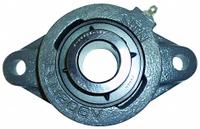 NTN 2 Bolt Flange Bearing: Radial Ball, 1 in Bore, Cast Iron, Set Screws, 4 7/16 in Lg, 2 3/4 in Ht (MPN UCFLU-1M). Key specifications — Bore Type: Cylindrical; Brand: NTN; Lubricant Material: NLGI #3 Equivalent; Mounting Bolt Size: 7/16 in; System of Measurement: Inch.