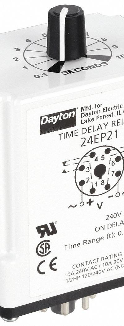 DAYTON Single Function Time Delay Relay: Socket Mounted - Socket-Mounted Relays
