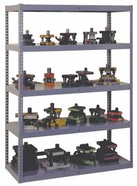 TENNSCO Boltless Shelving: Standalone, Extra-Heavy-Duty, 72 in x 24 in, 72 in Overall Ht, 5 Shelves (MPN RXHS-722472MED GR). Key specifications — Finish: Powder Coated; Maximum Post Load Capacity: 13,000 lb with Beam Evenly Spaced at 24 in; Decking Material: Steel; Color: Medium Gray; Beam Profile: Channel; Brand: TENNSCO; Side Panel: Open.