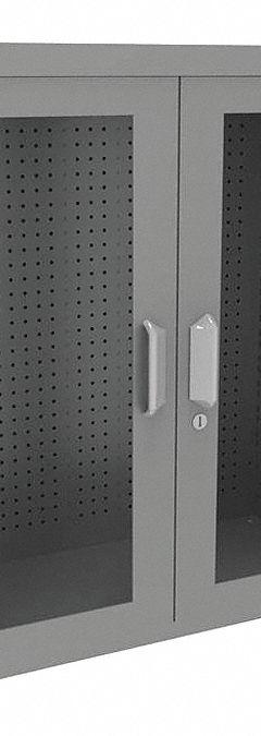 VIDMAR Pegboard Wall Cabinet: 30 in x 14 in x 37 in, Clearview, Pull Handle & Keyed, Gray, 110 lb Wt (MPN Grainger48878). Key specifications — attr66693: Medium Duty; attr66638: Steel; attr66636: Assembled; attr66635: Gray; attr66630: VIDMAR.