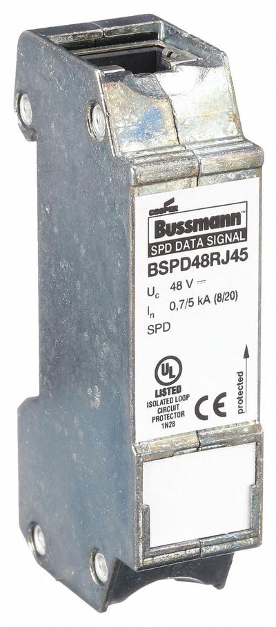 BUSSMANN Data Surge Protection Device: Single Phase, 48V DC, 1 Poles, 2 Wires, L-G/L-L - DIN Rail Internal-Mount Data & Signal SPDs