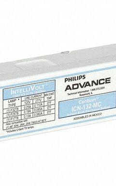 ADVANCE Fluorescent Ballast: 120 to 277V AC, 1 Lamps Supported, 17 W_25 W_28 W_32 W Bulb Watt (MPN ICN132MC35I). Key specifications — attr1125022: (1) F28T8; attr239899: ADVANCE; attr1125144: 1.