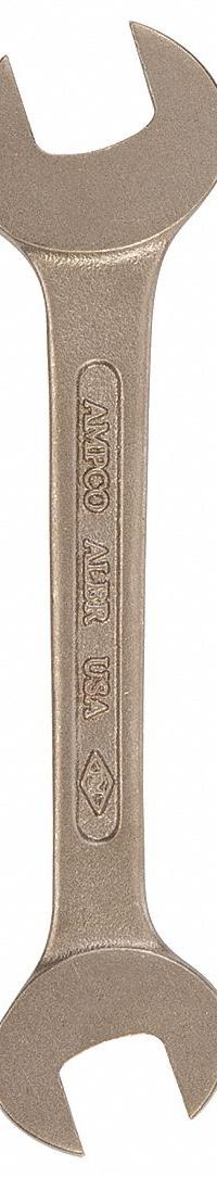 AMPCO Open End Wrench: Aluminum Bronze, Natural, 1 1/4 in_1 1/8 in Head Size, 12 1/4 in Overall Lg (MPN WO-1-1/8X1-1/4). Key specifications — attr309776: No; attr309781: Natural; attr309780: Aluminum Bronze; attr324939: AMPCO.