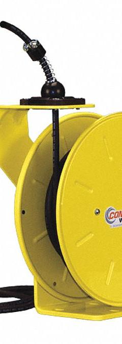 CONDUCTIX-WAMPFLER Extension Cord Reel: Ratchet Lock, 50 ft Cord Lg, 12 AWG, SJOW, Bare Wire Cord Lg (MPN XA-121120305011). Key specifications — Retractable Cord Ending NEMA Configuration: Bare Wire; Feeder Cord Ending NEMA Configuration: 5-20P; Brand: CONDUCTIX-WAMPFLER.