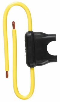 BUSSMANN In-Line Fuse Holder: Non-Rejection Block Style, 1 Pole, 32 V DC Rating, Wire Leads (MPN HHC). Key specifications — Compatible Fuse Series: ATC; Brand: BUSSMANN.