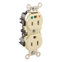 LEVITON Receptacle: Hospital Grade Fed. Spec., Duplex, 5-15R, Ivory, 125V AC, 15 A, 2 Pole / 3 Wire (MPN 8200-IGI)