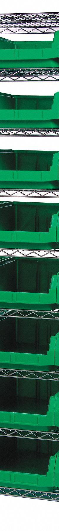 QUANTUM STORAGE SYSTEMS Bin Shelving: 42 in x 18 in x 74 in, 1 Sided, 18 Bins, Open, Red, 7 Shelves (MPN WR7-532RD). Key specifications — Includes Bins: Yes; Bin Material: Polypropylene; Frame Color: Silver; Bin HxWxD: (18) 12-1/4 in x 12-3/8 in x 19-3/4 in; Frame Material: Steel; Bin Color: Red; Bin Style: Hang and Stack; Brand: QUANTUM STORAGE SYSTEMS.