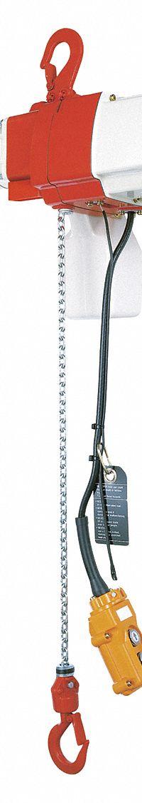 HARRINGTON Electric Chain Hoist: H2 - Light Duty, 120V AC, Hook Mounted - No Trolley, 2 Speeds (MPN ED125DS-15). Key specifications — Brand: HARRINGTON; Includes: Safety Latch Hook; Operating Voltage: 120V AC; Headroom Clearance: 28 in - 30 in.