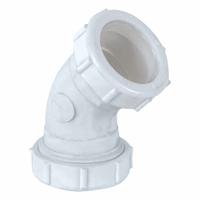 APPROVED VENDOR Elbow: Plastic, White, 1 1/2 in Nominal Pipe Size, Slip, Slip, 45° Bend Radius (MPN 35333). Key specifications — Includes: Washer; Brand: APPROVED VENDOR; Material: Plastic.