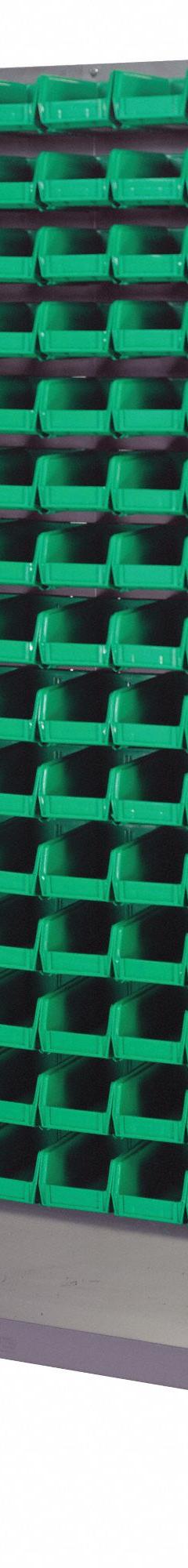 QUANTUM STORAGE SYSTEMS Mobile Louvered Floor Rack: 36 in x 24 in x 72 in, 240 Bins Included, Green (MPN QMD-36H-220GN). Key specifications — Bin Width: 4-1/8 in; Color: Gray; Caster Wheel/Configuration: (2) Rigid; Caster Wheel/Tread Material: Hard Rubber; Bin Color: Green; Bin Depth: 7-3/8 in; Bin Height: 3 in; Brand: QUANTUM STORAGE SYSTEMS.