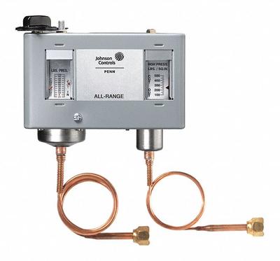 JOHNSON CONTROLS Dual Pressure Control: SPST, 20 in Hg to 100 psi Low Side, 100 psi to 500 psi High Side - Dual Pressure Controls