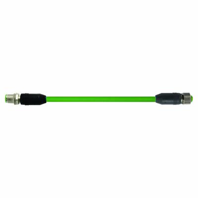 MURRELEKTRONIK Cordset: Cat6, M12 Male Straight x M12 Male Straight, 3 m Lg, PUR, Green - M12 Connector to M12 Connector Cordsets