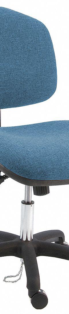 Ergonomic Chair: Fabric, Armless, Ht Range 17 in to 22 in, 21 1/2 in Seat Wd, 19 in Seat Dp, Blue (MPN WNS-DFB-TLC-WW-BLUE). Key specifications — Foot Support: No; Back Tilt Backward: 80°; Back Tilt Forward: 105°; Base Material: Nylon; Brand: BENCHPRO; Product Type: Ergonomic Chair; ESD-Safe: Not ESD Safe; Seat Tilt Backward: 10°.