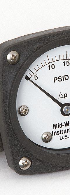 MIDWEST INSTRUMENT Differential Pressure Gauge: Back, 1/4 in NPT Female, Model 142, 2 1/2 in Dial (MPN 142-SA-00-OO-25P). Key specifications — Sensor Type: Diaphragm; Series: Model 142; Housing Material: 316 Stainless Steel; Certificate of Calibration: Not Included.