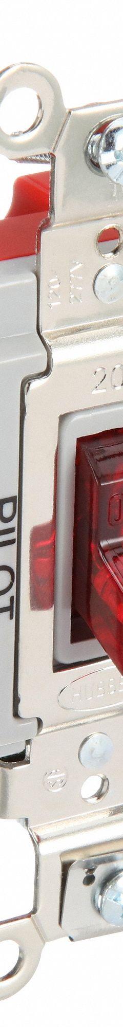 BRYANT Wall Switch: Toggle Switch, Single Pole, Maintained, Red, 120V AC, 20 A (MPN 4901PLR120). Key specifications — Illuminated: No.
