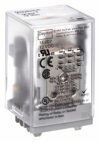 DAYTON General Purpose Relay: Socket Mounted, 10 A Current Rating, 12V DC, 3PDT, 11 Pins/Terminals (MPN 1EJD7). Key specifications — Brand: DAYTON; Base Type: Square; Mounting Style: Plug-In; Manufacturer Part Number: 1EJD7; Series: C Series.