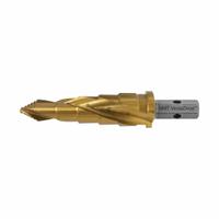 HOLEMAKER TECHNOLOGY Step Cone Drill Bit: 5/16" to 9/16", TiN-Coated HSS, Impact Rated, Hex Shank (MPN 506050-0010). Key specifications — attr1234925: HOLEMAKER TECHNOLOGY; attr1234936: Impact Rated; attr1234951: 5/16 in to 9/16 in.