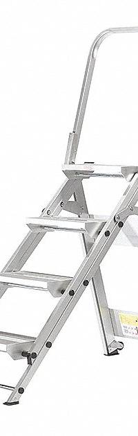 XTEND + CLIMB Step Stool: 4 Steps, 4.9 ft Overall Ht, 375 lb Load Cap, Aluminum, 2.9 ft Standing Ht (MPN WT-4). Key specifications — Brand: XTEND + CLIMB; Color: Silver; Includes: Foldable Handrails.
